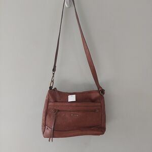 Rosetti crossbody purse brown floral embossed adjustable strap zippers pockets